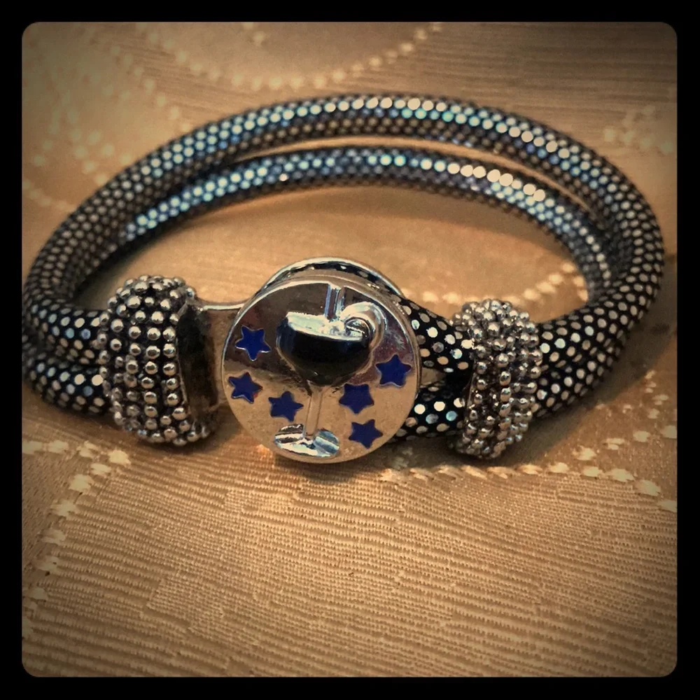 Black rope with silver polka dot snap bracelet